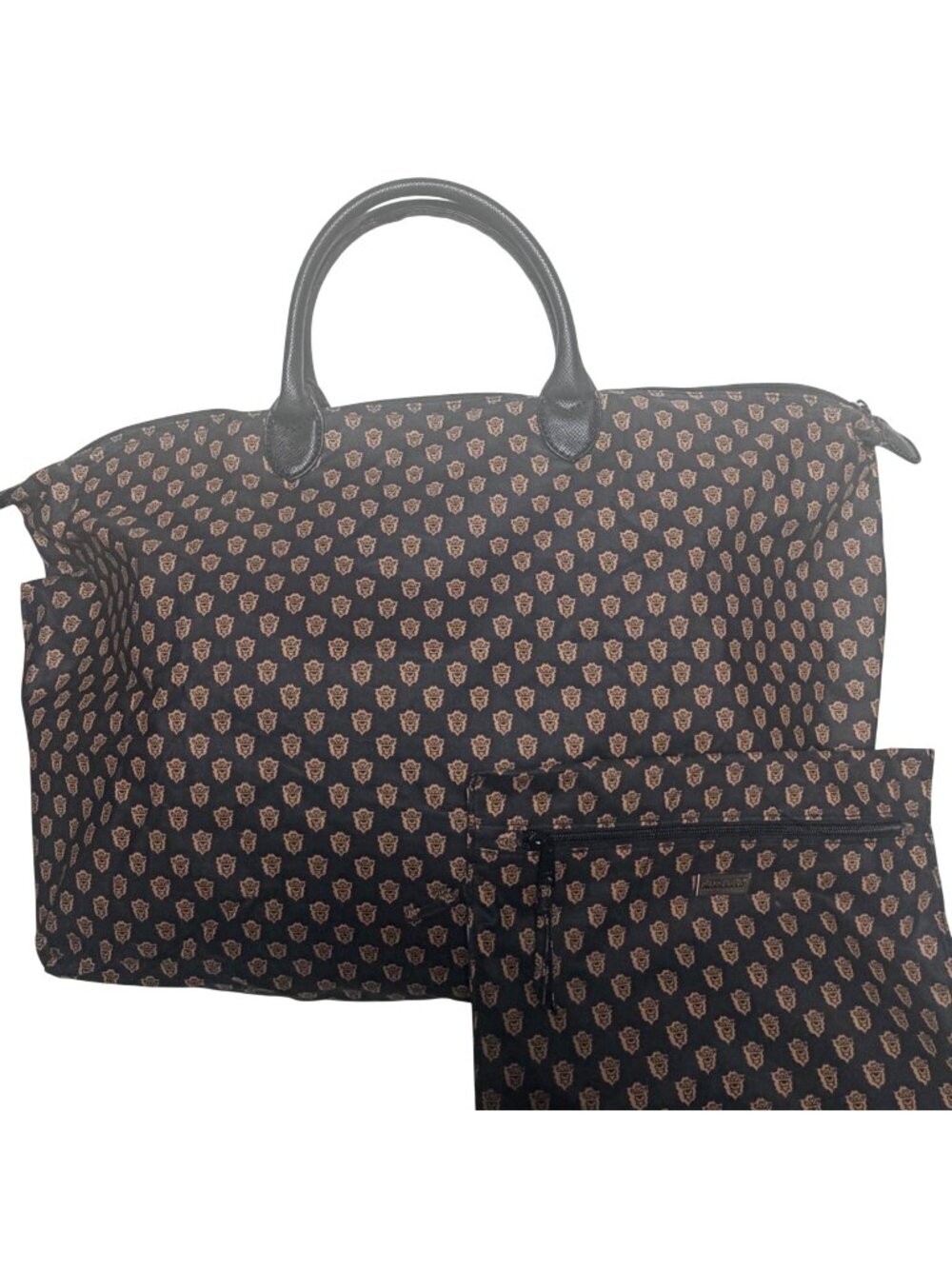 Pierre Deux Foldable Travel Bag With Matching Pouch Black Brown French Country